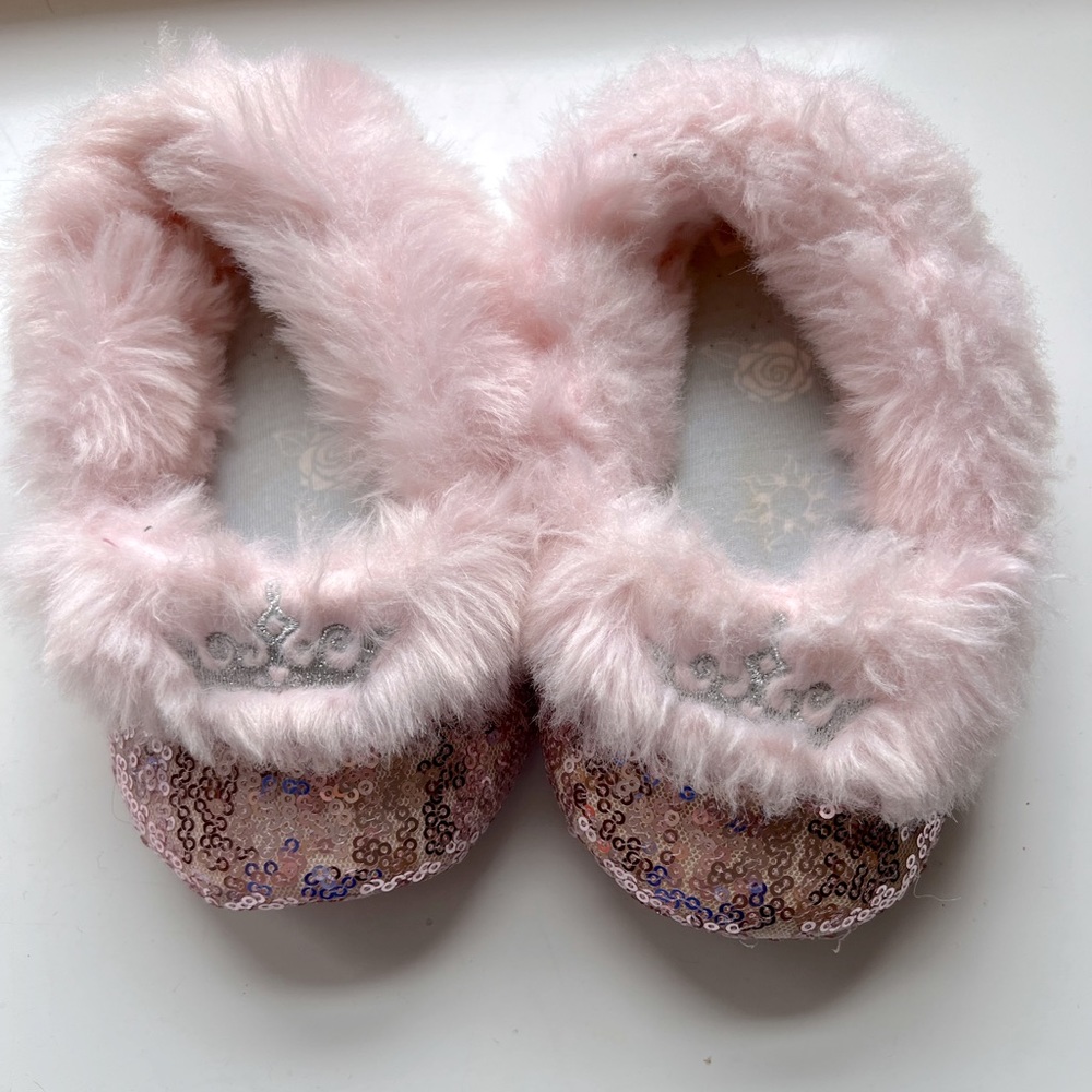 Disney Princess Pink Rose Gold Sequin toddler girl slippers